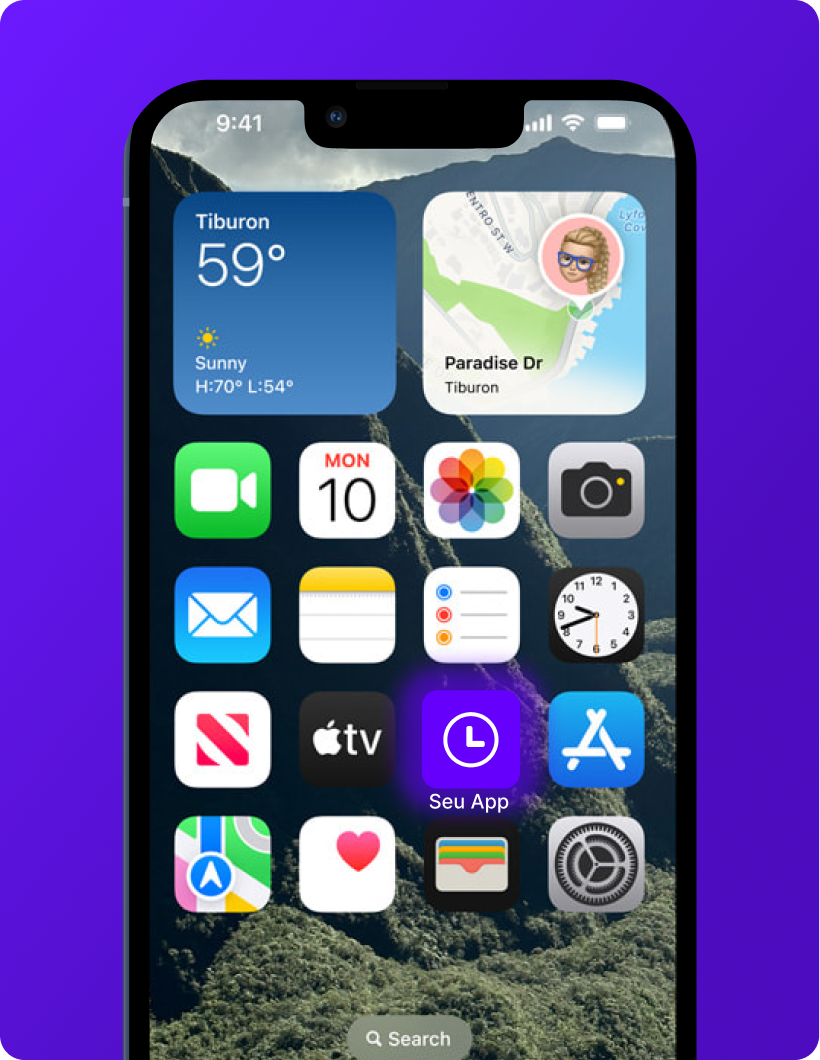 iPhone com o app do parceiro instalado entre os apps nativos